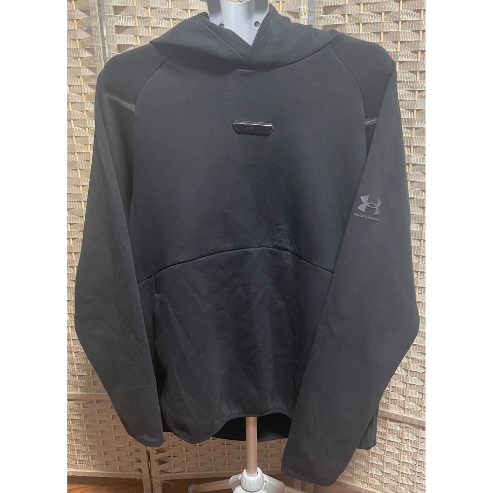 Under Armour Mansory Hoodie Mens XL Black Pullover Embossed Logo Aqua Lining